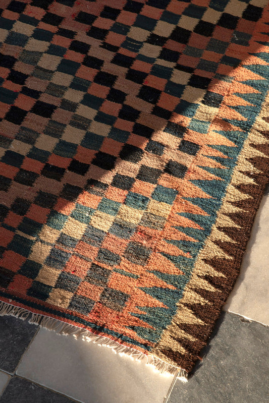 Vintage Checkerboard Kilim Rug