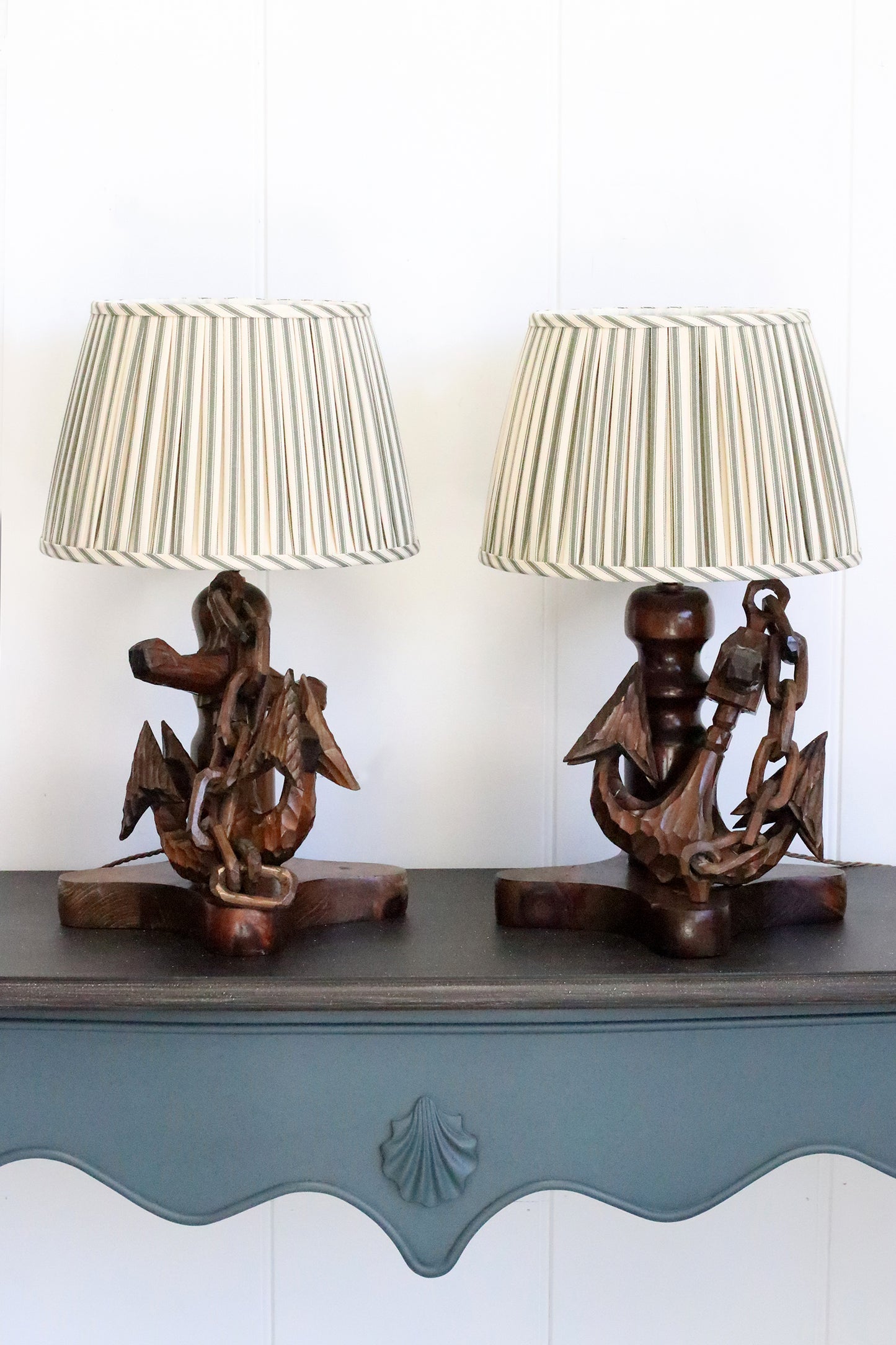 Pair of Carved Nautical Lamps