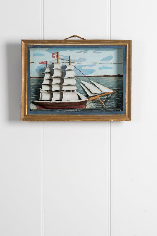 Naive Ship Diorama with Red Flags