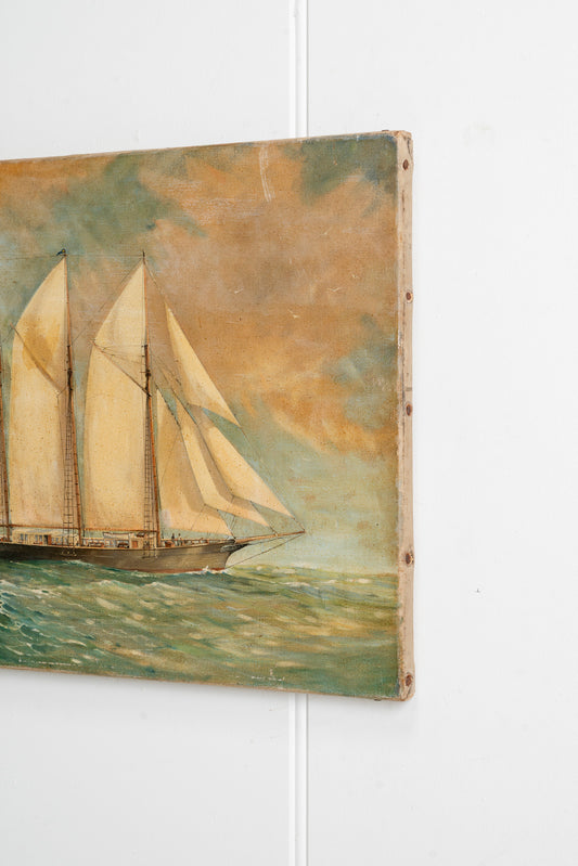 Oil Painting of a three-masted schooner