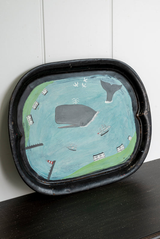 Naive Painting of a Whale on a tray