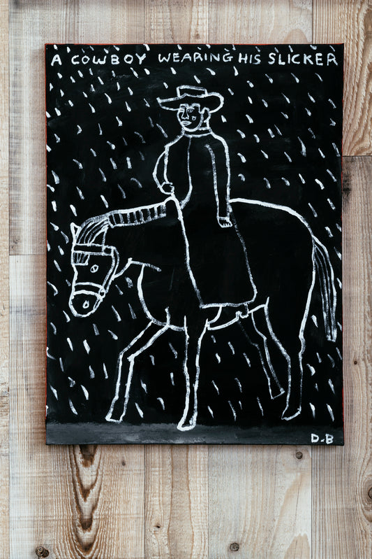"A Cowboy Wearing His Slicker" Painting
