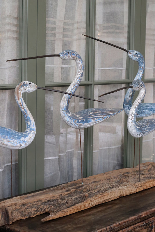 Four Carved Shorebirds