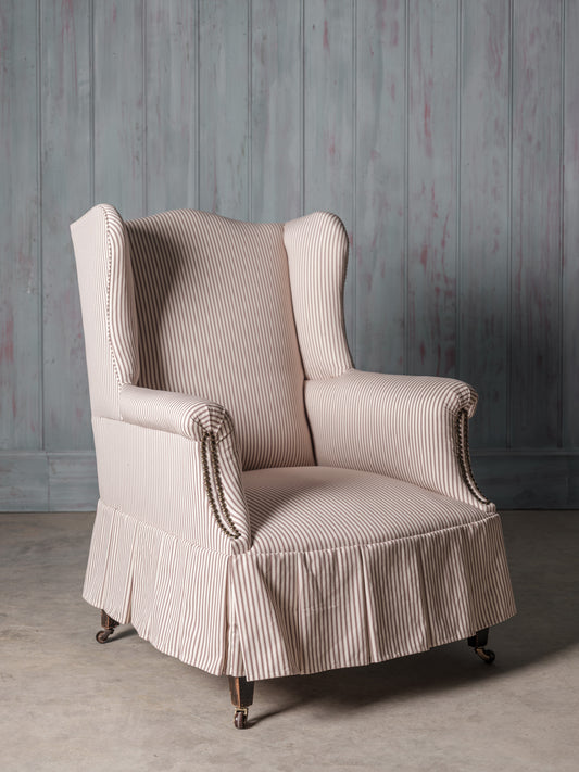 Ticking Armchair with Skirt