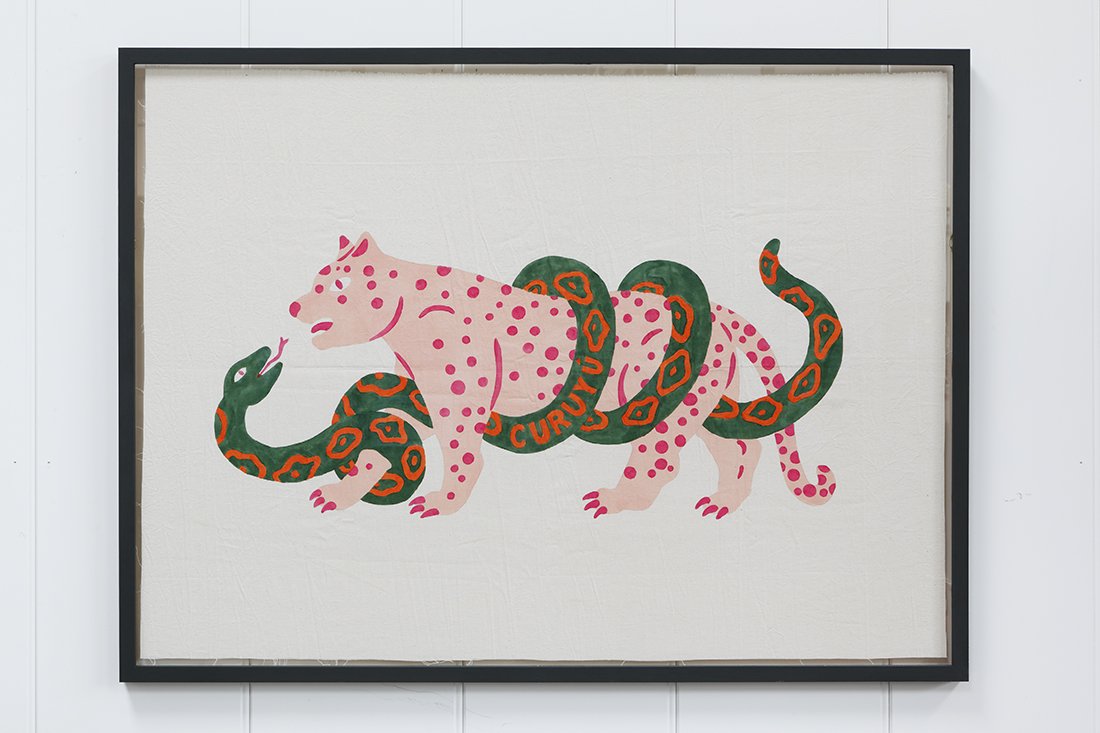 Artisan hand-painted decorative flag framed