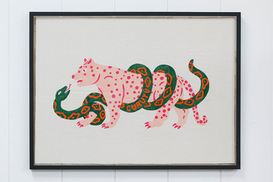 Artisan hand-painted decorative flag framed