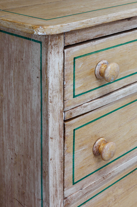 Pine Chest of Drawers with Green decoration.