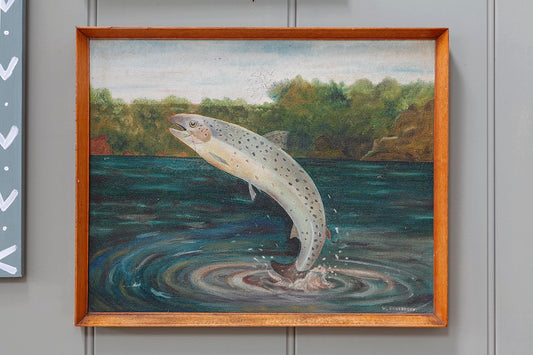 "Leaping Salmon" Folk Art Painting