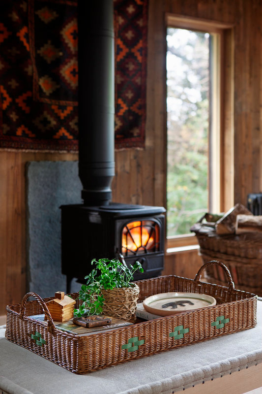 HÁM Wicker Tray Large - Natural & Green