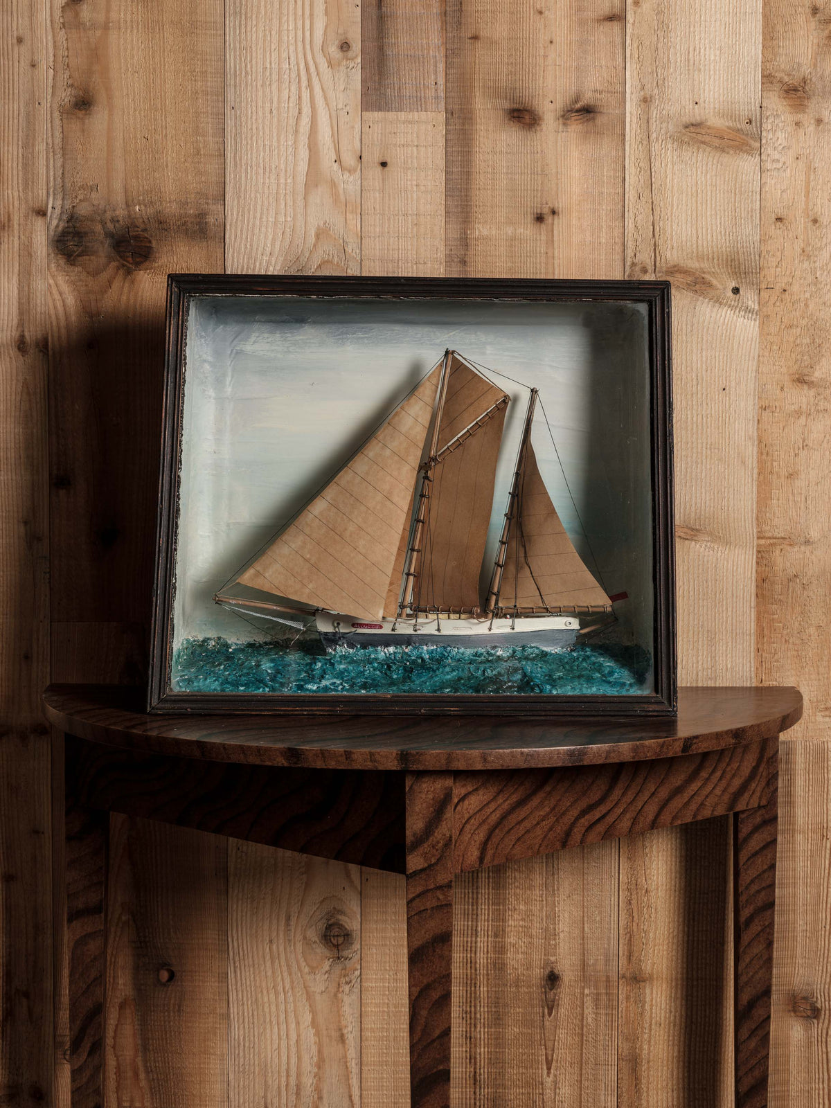 Cased Model of a twin masted sailing ship