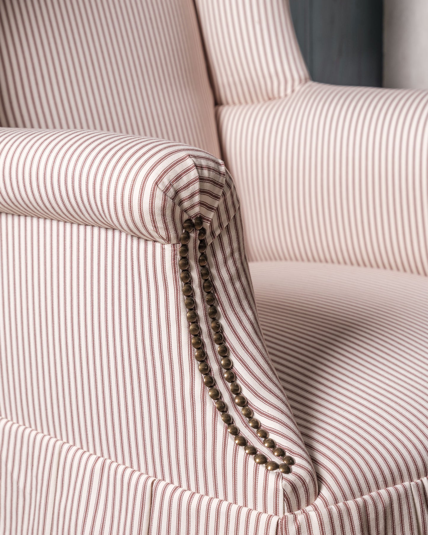 Ticking Armchair with Skirt
