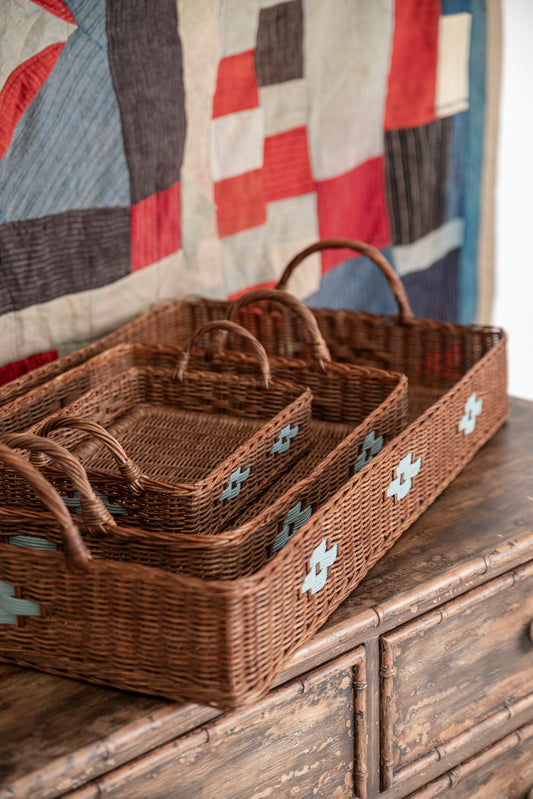 HÁM Wicker Tray Medium - Dark Natural & Blue