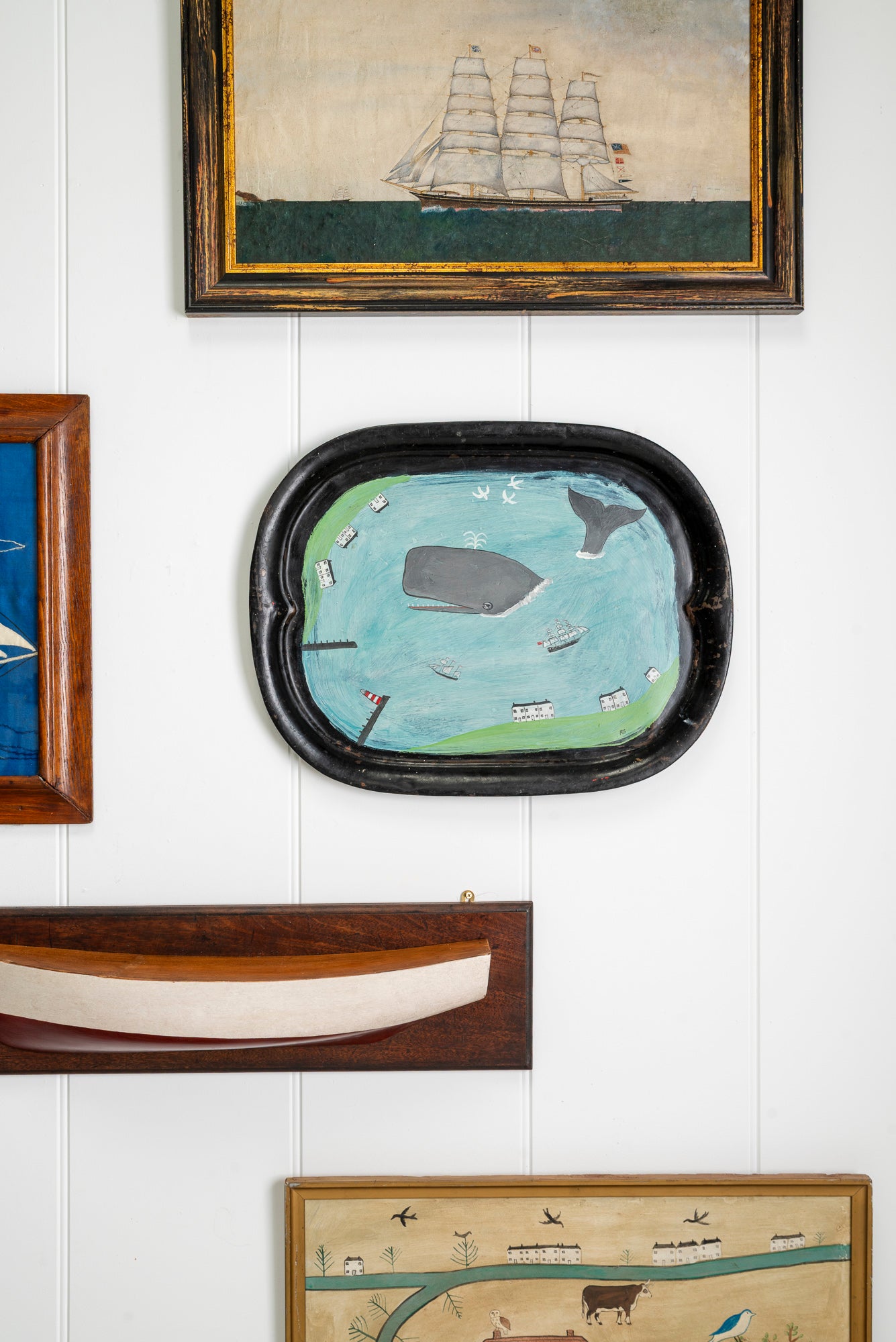 Naive Painting of a Whale on a tray