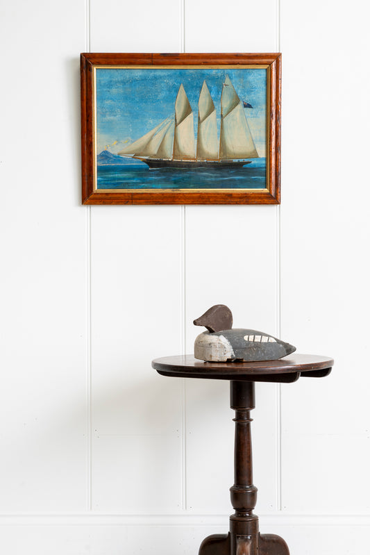 Antique Painting of a Schooner in the Bay of Naples