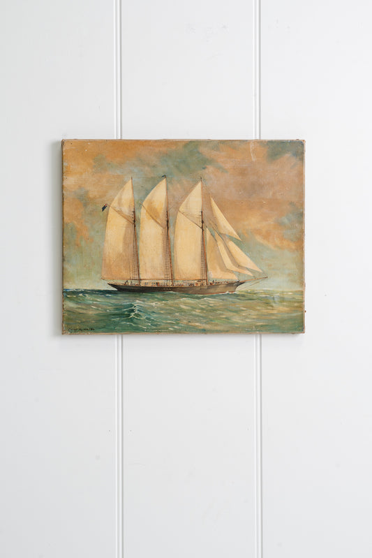 Oil Painting of a three-masted schooner