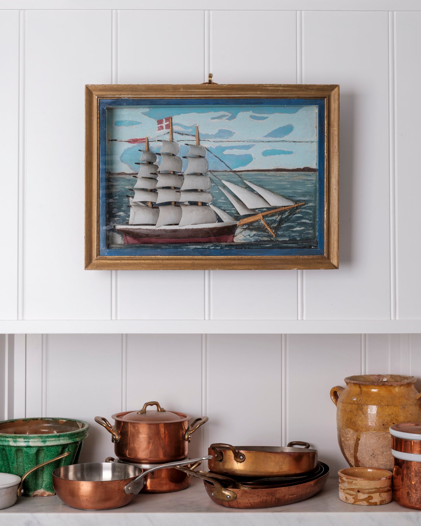 Naive Ship Diorama with Red Flags