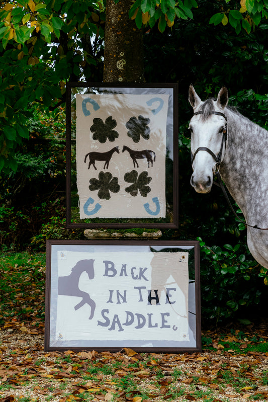 "Back in the Saddle" Framed Flag