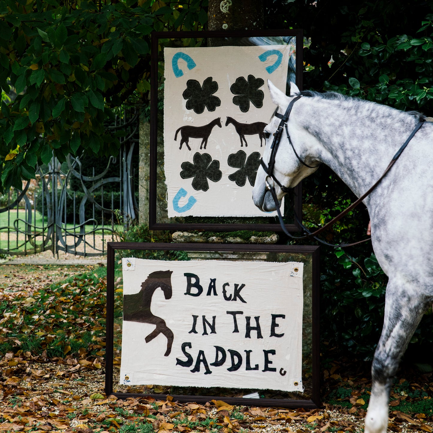 "Back in the Saddle" Framed Flag