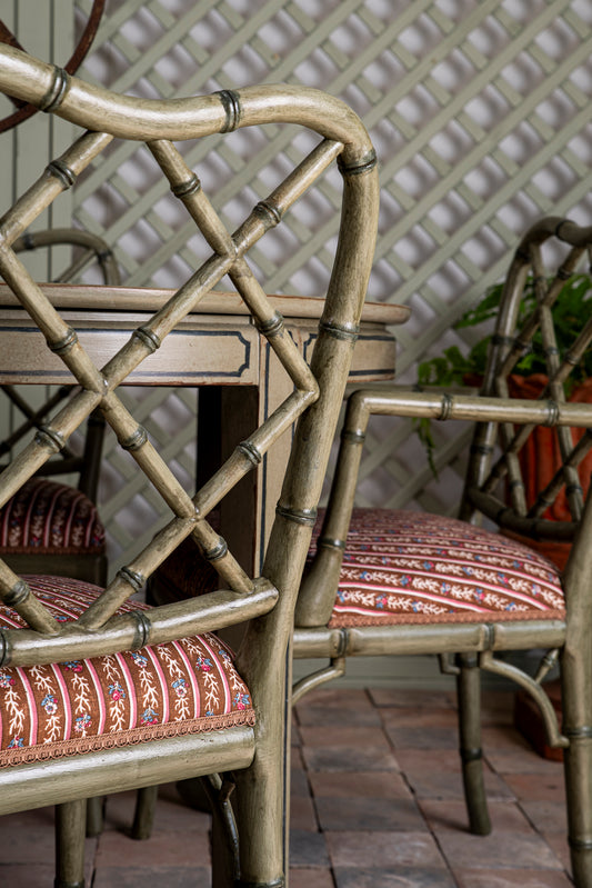 Round Dining Table and Faux Bamboo Chairs Set
