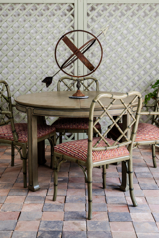 Round Dining Table and Faux Bamboo Chairs Set