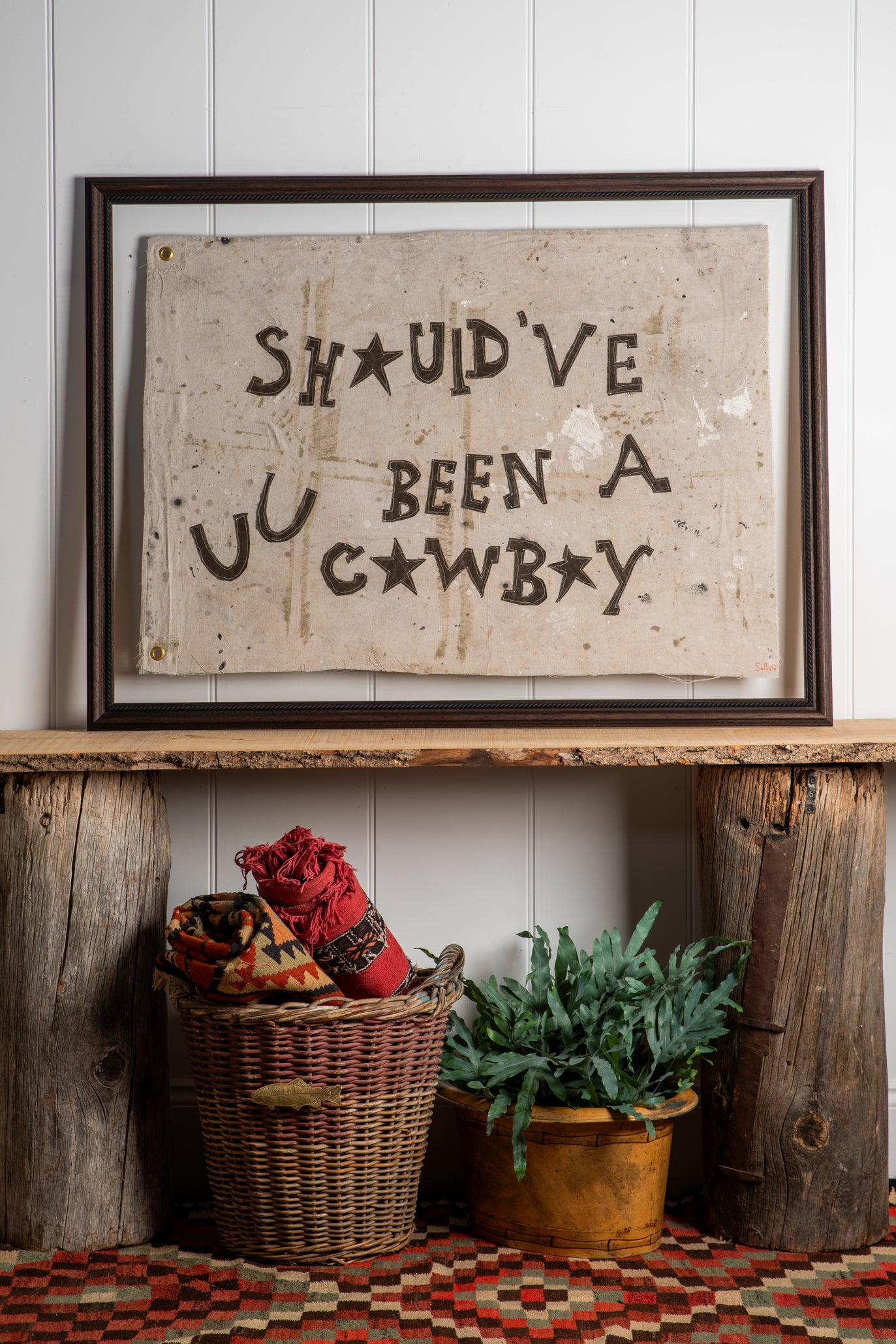 "Should've Been A Cowboy" Framed Flag