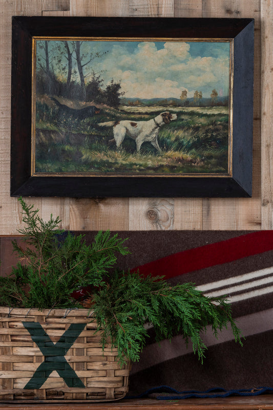 Antique Oil Painting of Hunting Dogs