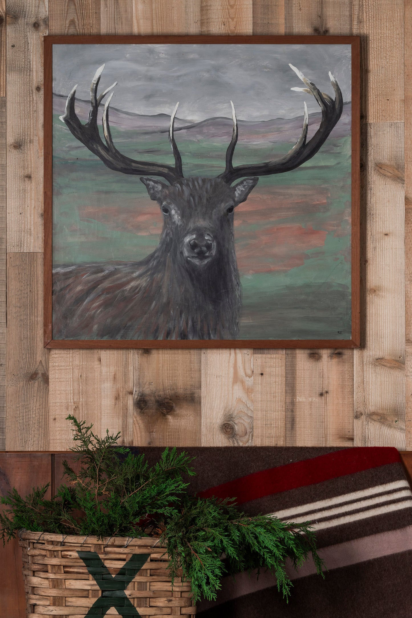 "The Stag" folk art painting