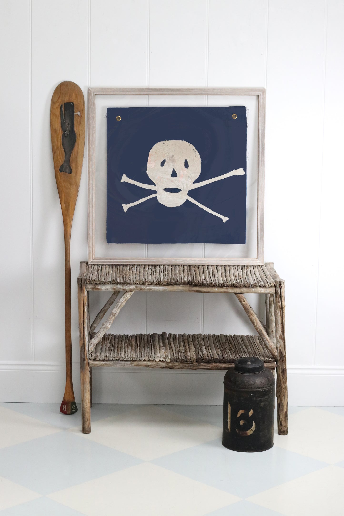 "Skull & Cross Bones" Blue Framed Flag