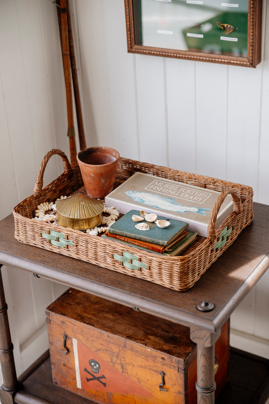 HÁM Wicker Tray Medium - Dark Natural & Green