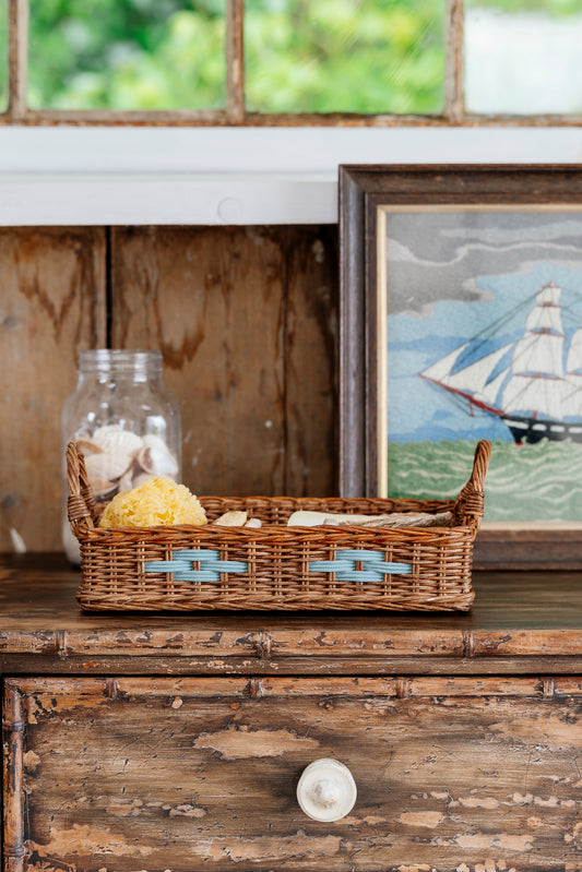 Wicker Tray Mini - Dark Natural & Blue