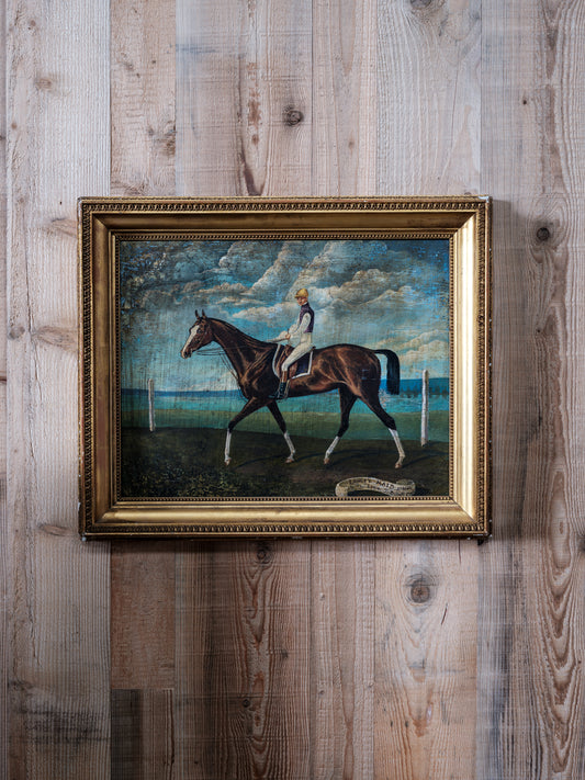 Antique Painting of a Jockey and Racehorse