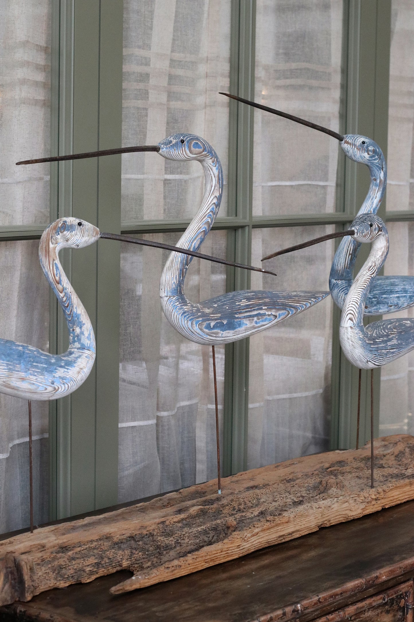 Four Carved Shorebirds