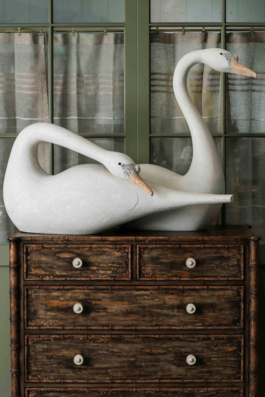 Pair of Carved Swan Sculptures