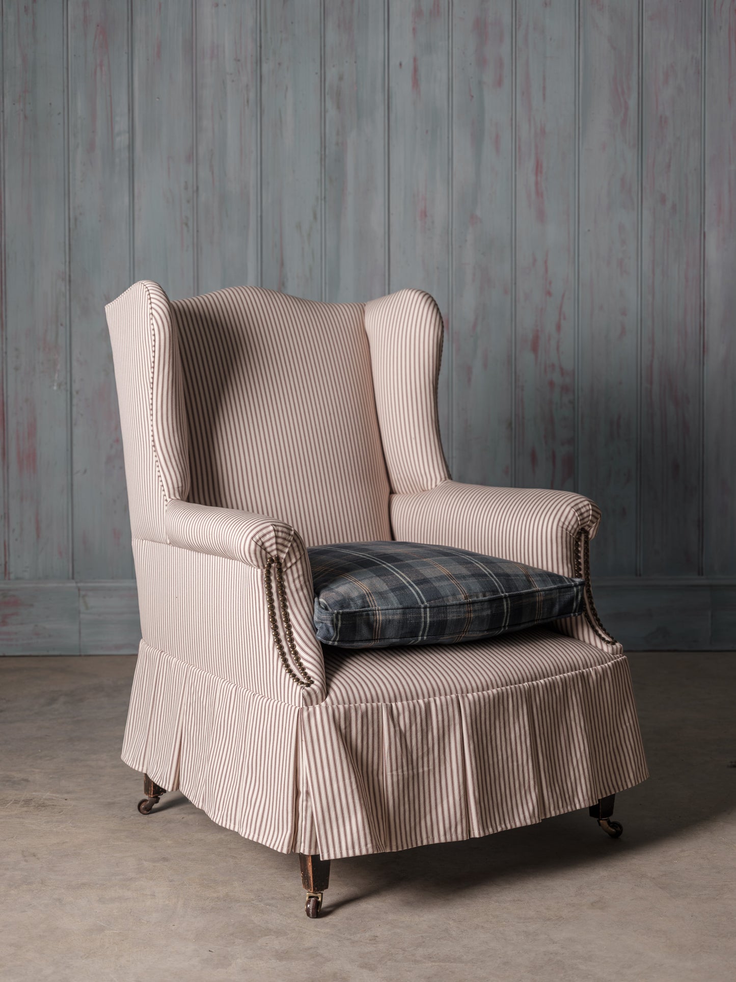 Ticking Armchair with Skirt