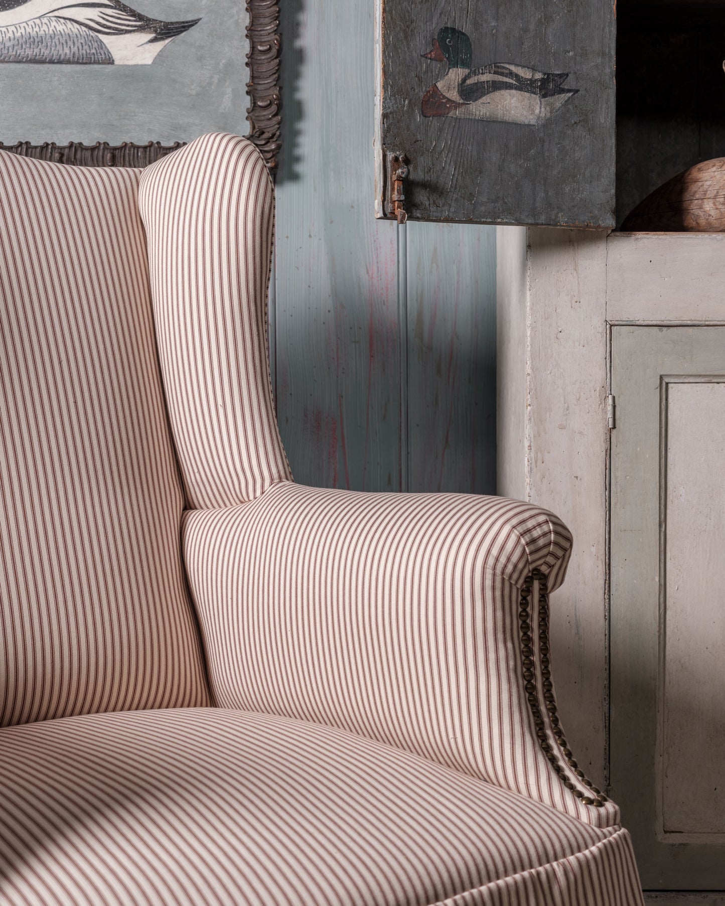 Ticking Armchair with Skirt