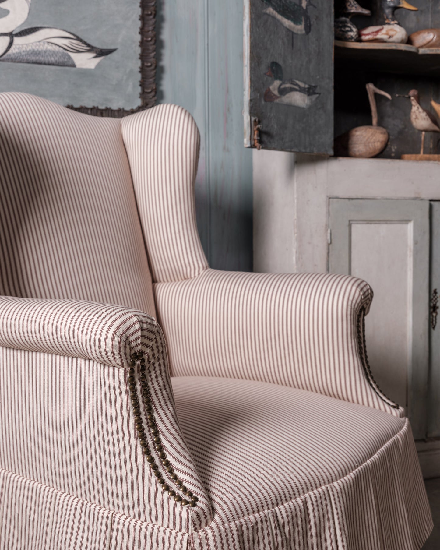 Ticking Armchair with Skirt