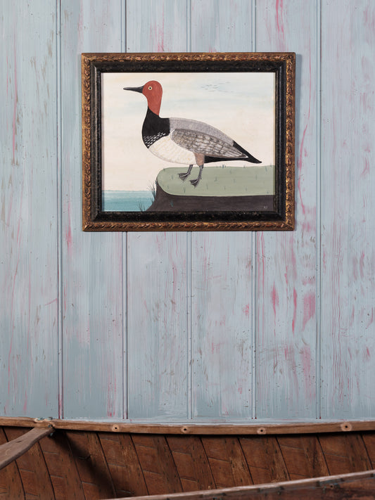 Folky Painting of a Red Headed Duck