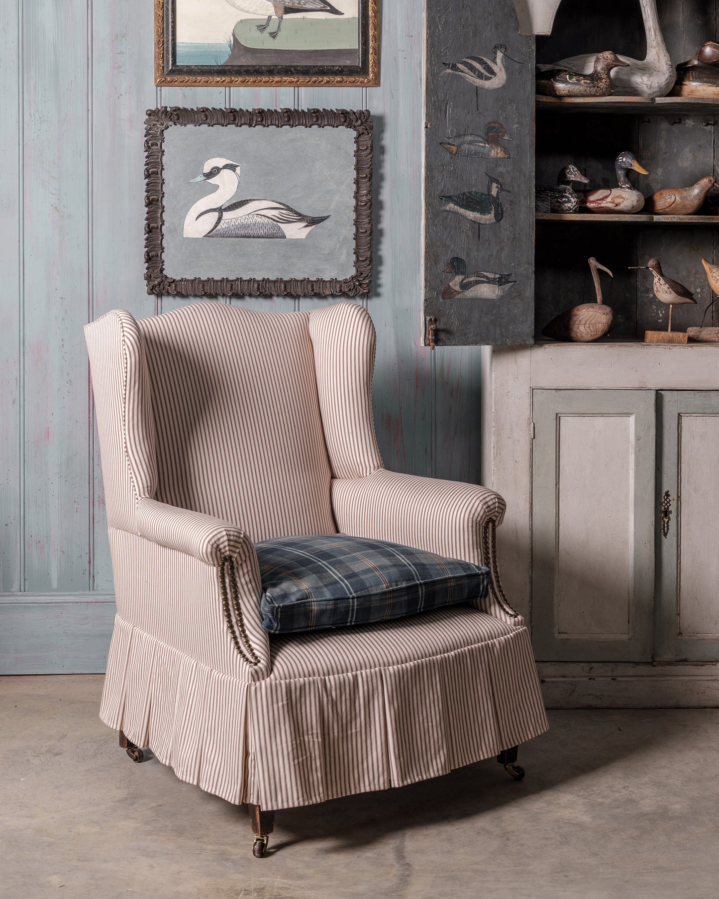 Ticking Armchair with Skirt