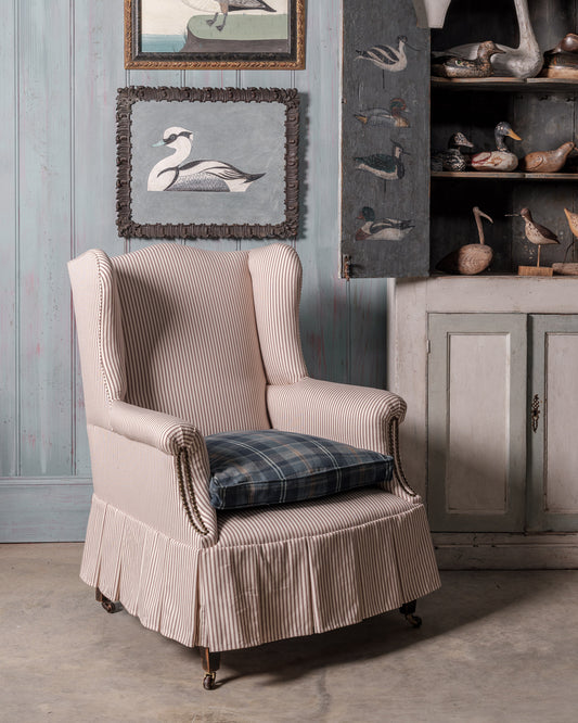 Ticking Armchair with Skirt