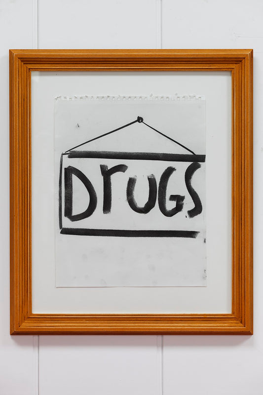 "Drug Store Sign" Framed Charcoal Sketch