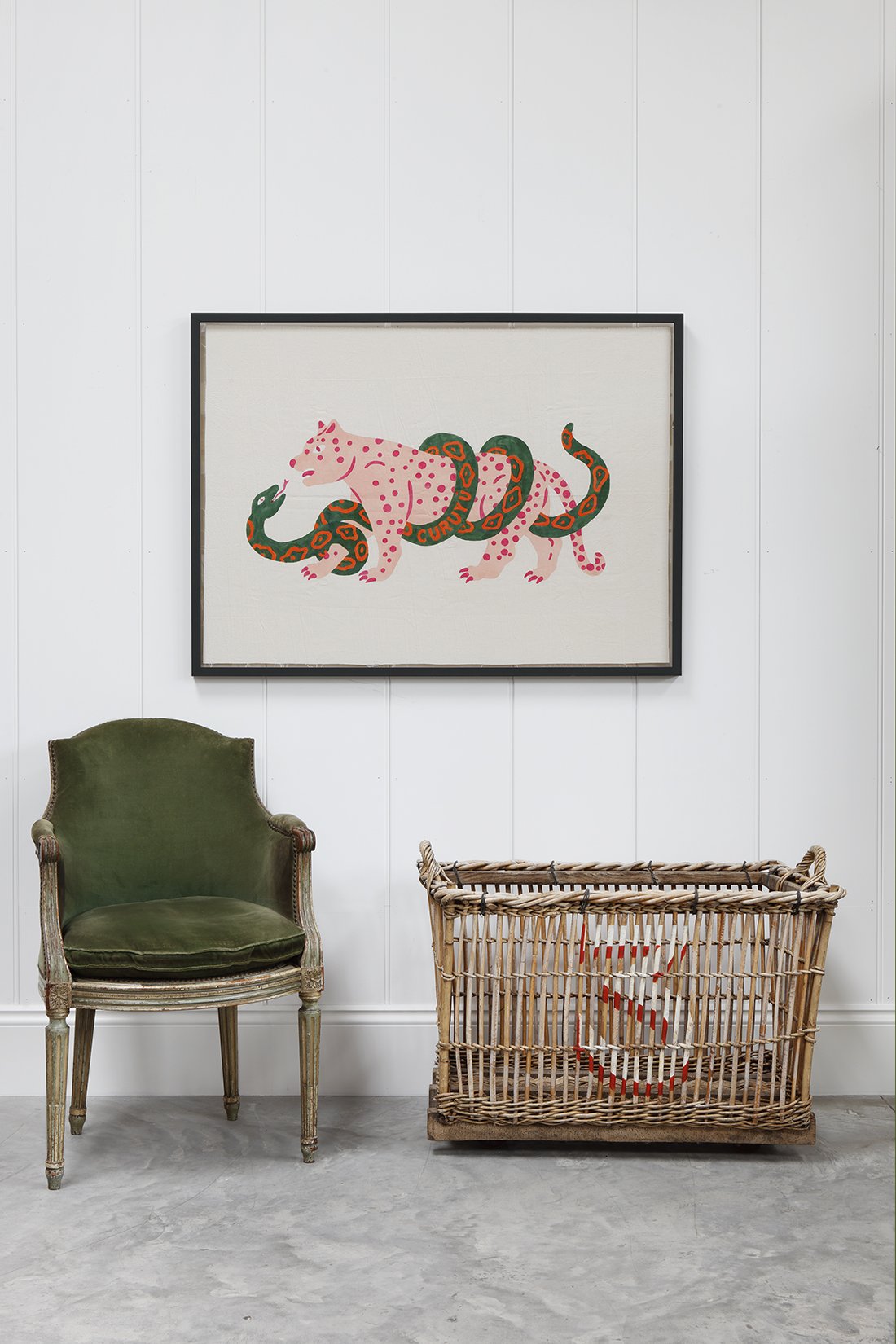 Artisan hand-painted decorative flag framed