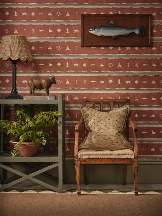 Cabin Stripe Wallpaper - Rust
